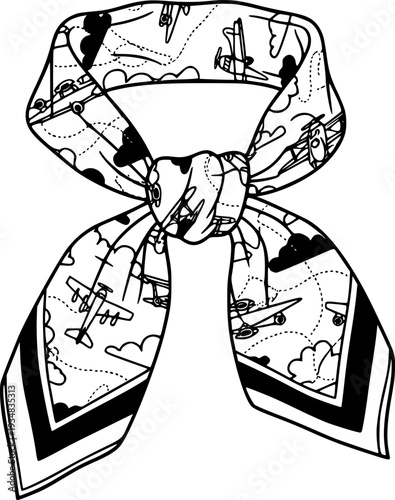 Stylish tied scarf with an adventurous airplane pattern