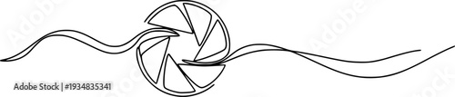 Continuous line drawing depicting a dynamic camera aperture opening or closing