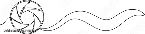Continuous line drawing depicting a dynamic camera aperture opening or closing