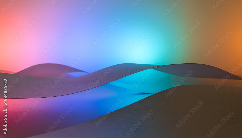 Fototapeta premium Vibrant rainbow colored waves on abstract landscape background