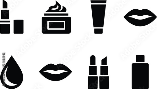 Cosmetics and Beauty Icon Set Vector, Professional Makeup Products Silhouette for Salon Branding