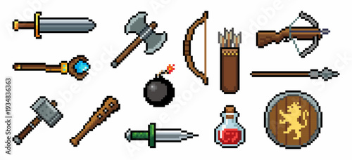 Pixel art weapons pack for games design