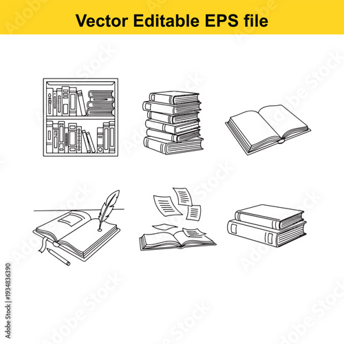 Book Illustration Set with Various Book Styles - Vector Graphics