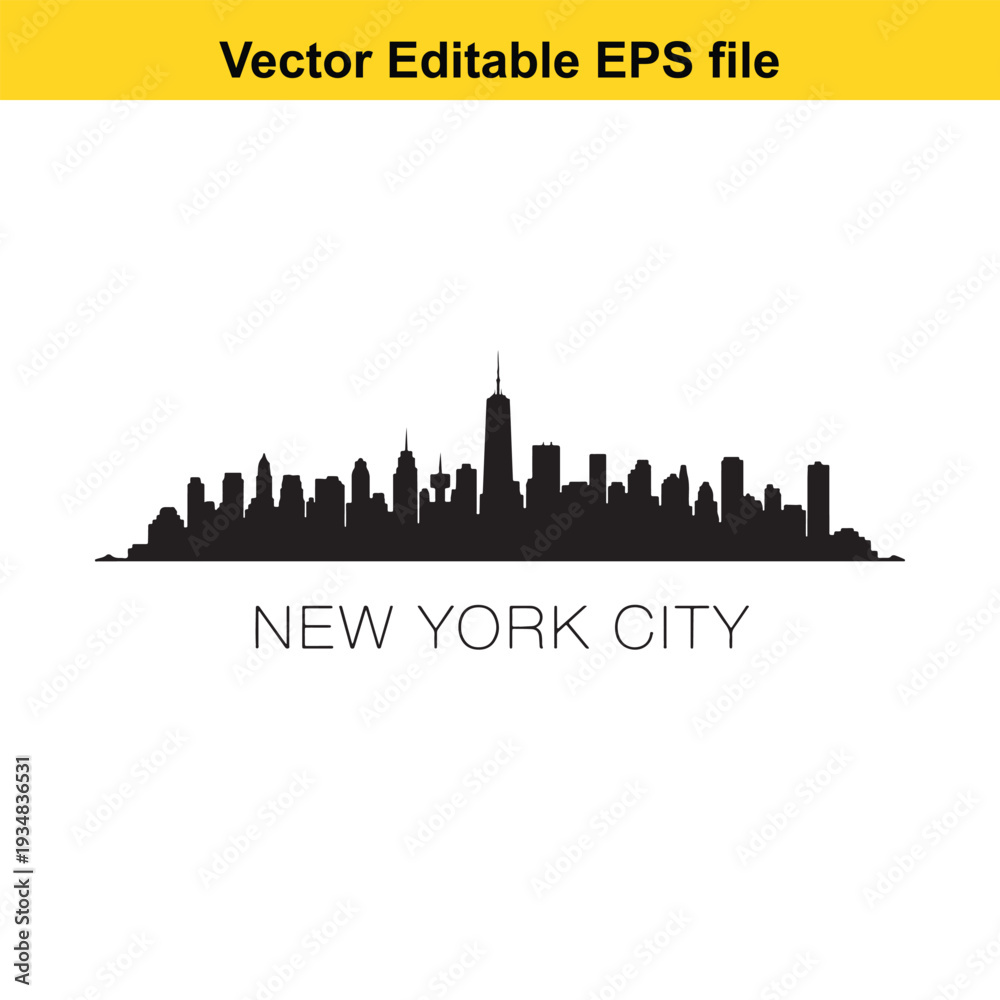 Naklejka premium New York City Skyline Silhouette Vector Illustration on White