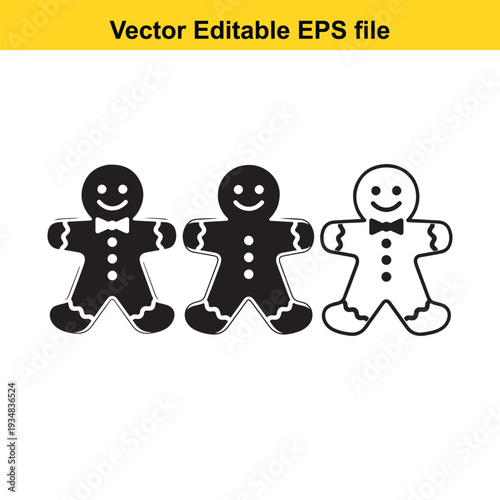 Gingerbread Man Vector Illustration Set with Bow Ties