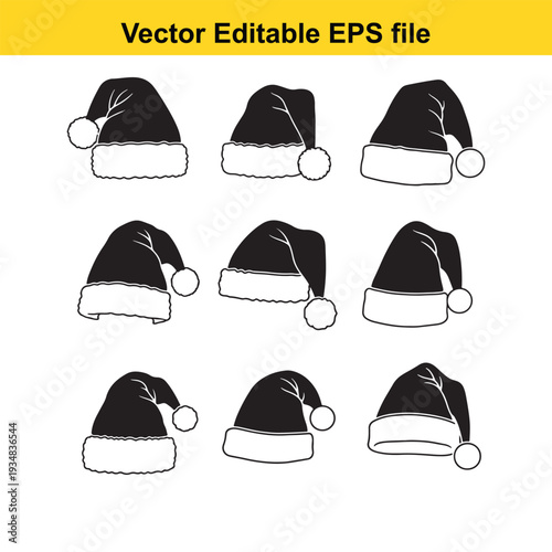 Santa Hat Collection Vector Illustrations on White Background