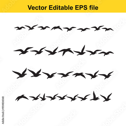 Flying Birds Silhouette Collection Vector Illustration Set
