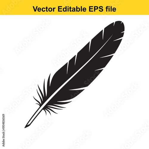Black Feather Silhouette Icon Vector Illustration
