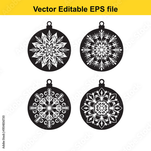 Christmas Ornaments Snowflake Set Decorative Vector Illustration