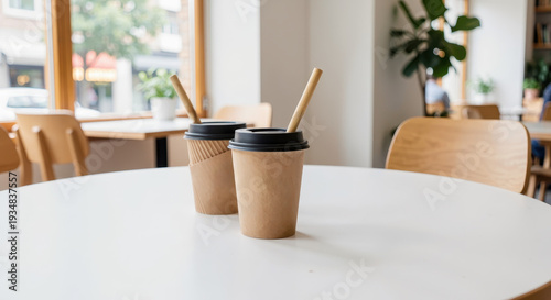 Eco-Friendly Cafe Concept with Biodegradable Cups and Bamboo Straws