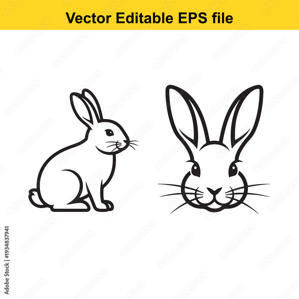 Obraz premium Rabbit Vector Illustration Set with Simple Line Art