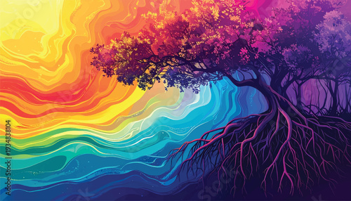 Tableau sur toile Mangrove Composition with Artistic Rainbow Gradient Full Color Spectrum from War