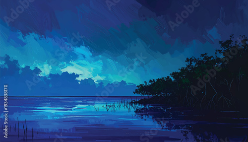 Blue Hour Twilight Gradient Abstract - Deep Navy to Teal Pre-Dawn