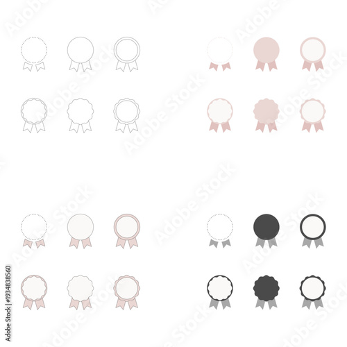 ランキング、賞、アワードに最適なシンプルでフラットなリボンバッジ。ECサイト強調、ショップ・キャンペーン告知用バッジ。Circular Rosette Medal Frames for Ranking, Award and Guarantee Marks.