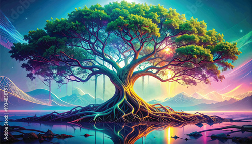 Mangrove Roots with Holographic Iridescent Color-Shifting Effect - Abstract Vector Illustration