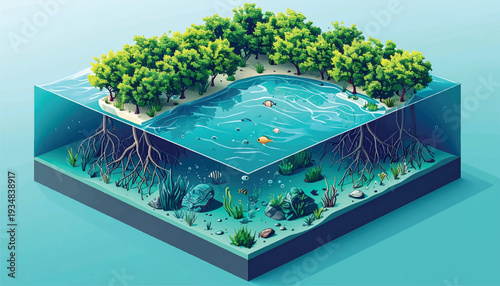 Mangrove Ecosystem Isometric Vector Illustration - 3D Style