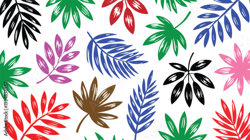 Colorful Tropical Palm Leaves Seamless Pattern Illustration
