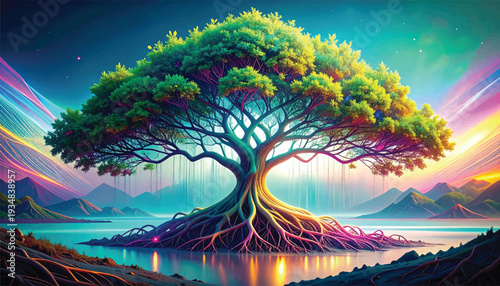 Mangrove Roots with Holographic Color-Shifting Effect - Abstract Illustration