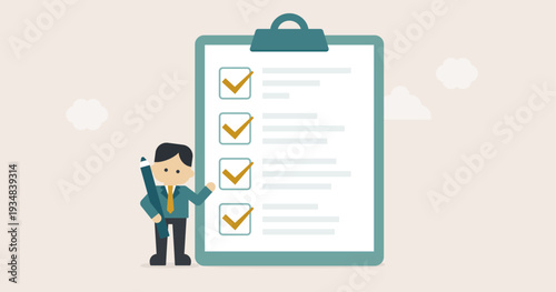 Businessman with Completed Checklist and Success Concept | Gentle Business Illustration Series