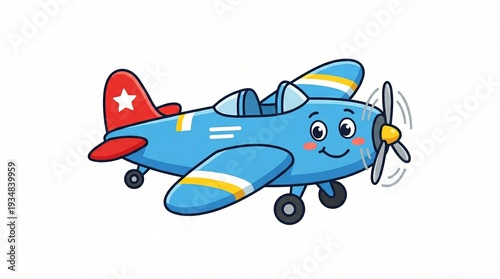 Cute Blue Airplane Clip Art Illustration Isolated on White Background