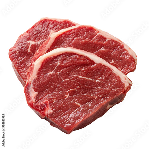 Three slices of raw beef meat isolated on transparent background.png