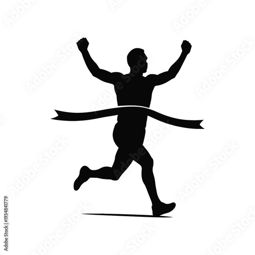 silhouette icon of a runner crossing a finish line for victory achievement