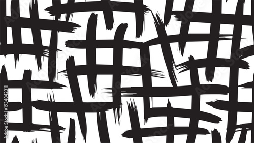 Abstract Monochrome Seamless Pattern with Hand-Drawn Grunge Brushstrokes and Crosshatch Marks Background