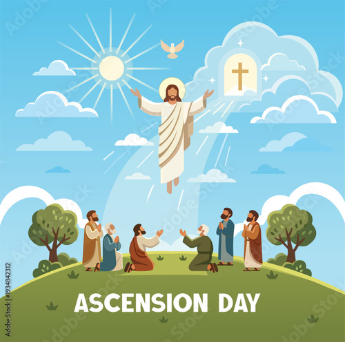 Jesus Christ Ascension to Heaven Biblical Religious Vector Art