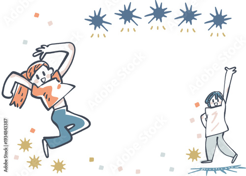 画面中央に大きなコピースペースを確保した、ポニーテールの女の子がダイナミックにジャンプする全身シルエットを捉えたポスター・チラシ用ベクター素材
