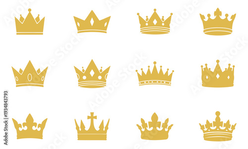 Collection of Golden Crown Icons with Royal Luxury Emblem Designs