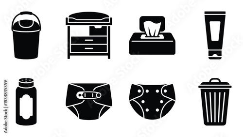 Waste bin for used diapers isolated vector illustration on transparent background of baby accessories
