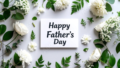 White flowers, greenery, Father's Day card