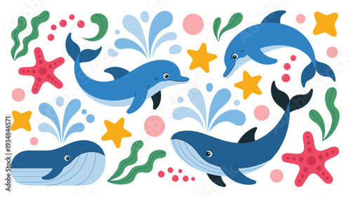 Marine animals pattern, Ocean life illustration