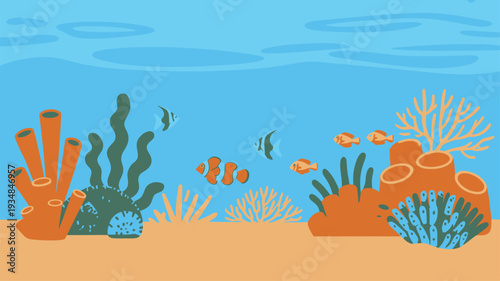 Ocean floor flat illustration