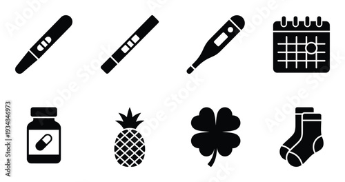 Items and accessories for pregnant woman to keep track of progress and celebrate coming baby