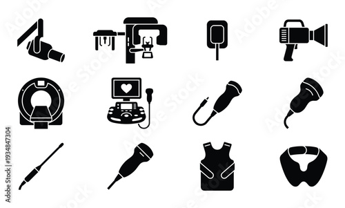 Radiology diagnostic equipment set vector illustration isolated on transparent background for clinic and hospital