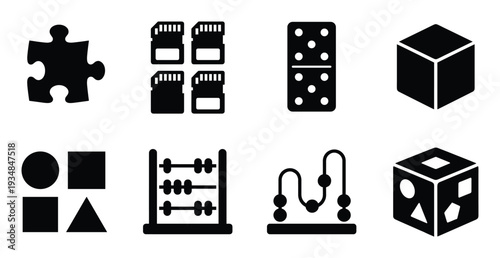Set of toys vector design elements for child development and education concept in solid style