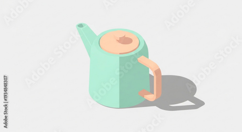 Teal kettle with peach lid and handle on white background