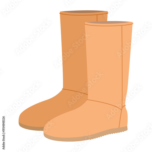 Beige tall winter boot women color pair. Fleece lined straight shaft boot for city errands park walk and winter outfit. Technical fashion illustration CAD mockup soft vector man unisex isolated 