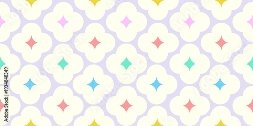 A seamless vector image depicting pink clouds and flowers, perfect for use as wallpaper, children's fashion illustration background, and summer, tropical-style fabric patterns.