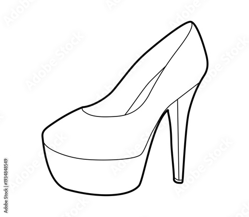 Platform pump women heel single line pair. Chunky sole dress footwear for party, concert, club, statement outfit. Technical illustration, CAD mockup, graphic vector men unisex isolated trendy style.