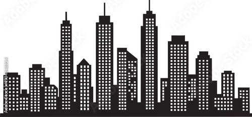 Modern city skyscraper silhouette vector graphic showing urban office buildings and metropolitan architecture