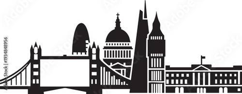 London skyline silhouette vector illustration featuring tower bridge st pauls cathedral and big ben landmarks