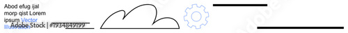 Cloud computing, automation, engineering, software development, technology infrastructure, data processing. Minimalist design a cloud and gear icon with black lines. Cloud computing and automation