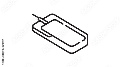 Smartphone Mockup with Stylus in Minimalist Line Art Style with Black Color on White Background for Tech Advertising