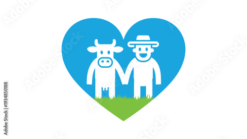 Cow farmer love heart icon