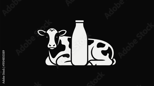 Cow milk bottle icon black