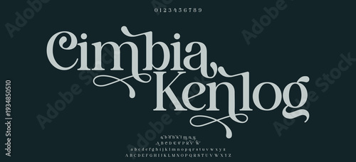 Cimbia Kenlog Luxury Serif Font in modern style with a big set of different ligatures, this typeface can be used for logos