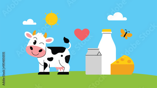 Cow milk products cartoon happy farm
