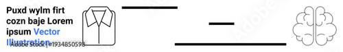 Artificial intelligence, human intellect, decision-making, fashion innovation, conceptual learning, business logic. Minimalist line art with a shirt and a brain linked by a line. Artificial
